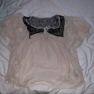 Beige and black lace blouse top